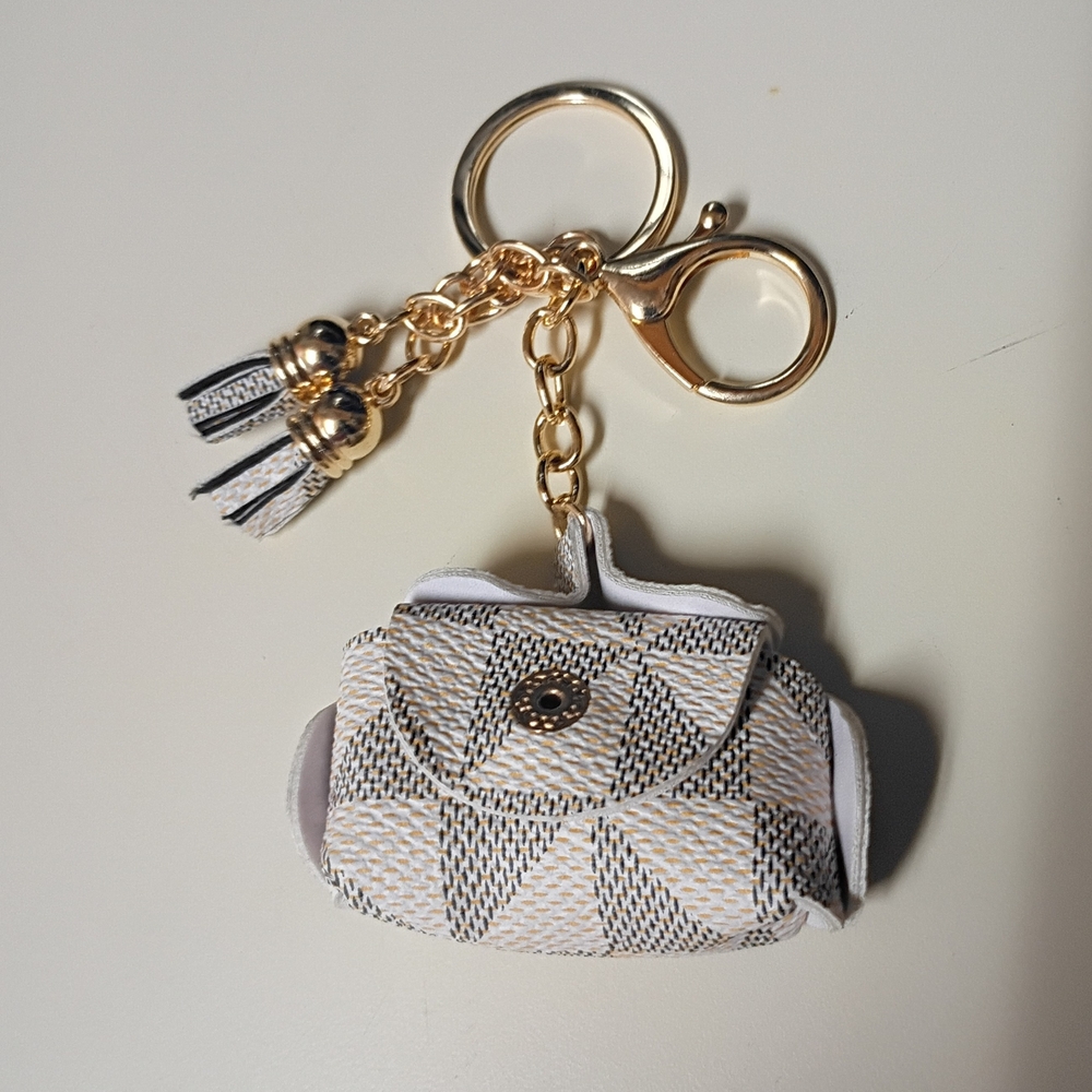 Gold and White Keychain with Mini Bag Charm